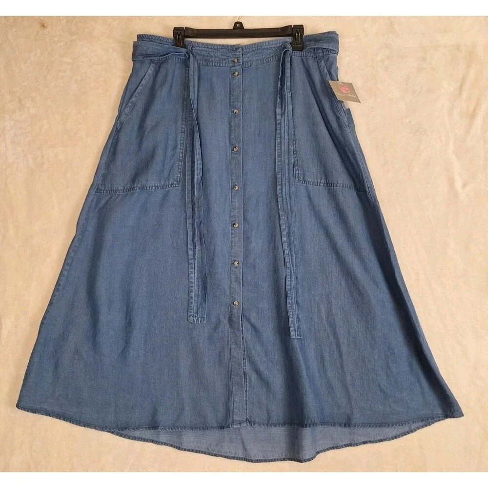 Falls Creek Chambray Blue Jean Skirt Woman's 1X Button Down Cowgirl Lyocell NWT